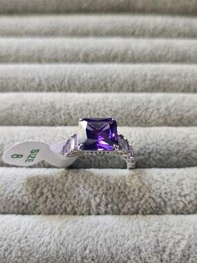New Size 8 Purple Topaz Cubic Zirconia Rhodium Plated Bomb Party Ring
